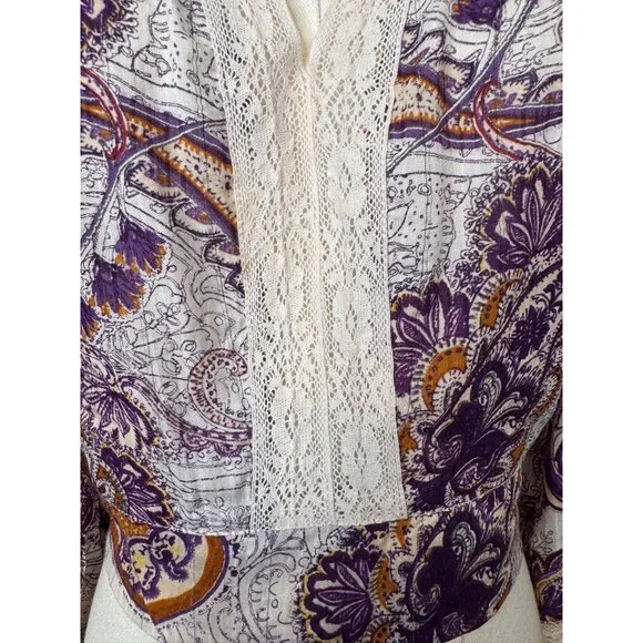 2//$30 NWT Band Of The Free XS Bohemian Paisley Blouse Full Sleeves - Picture 14 of 15